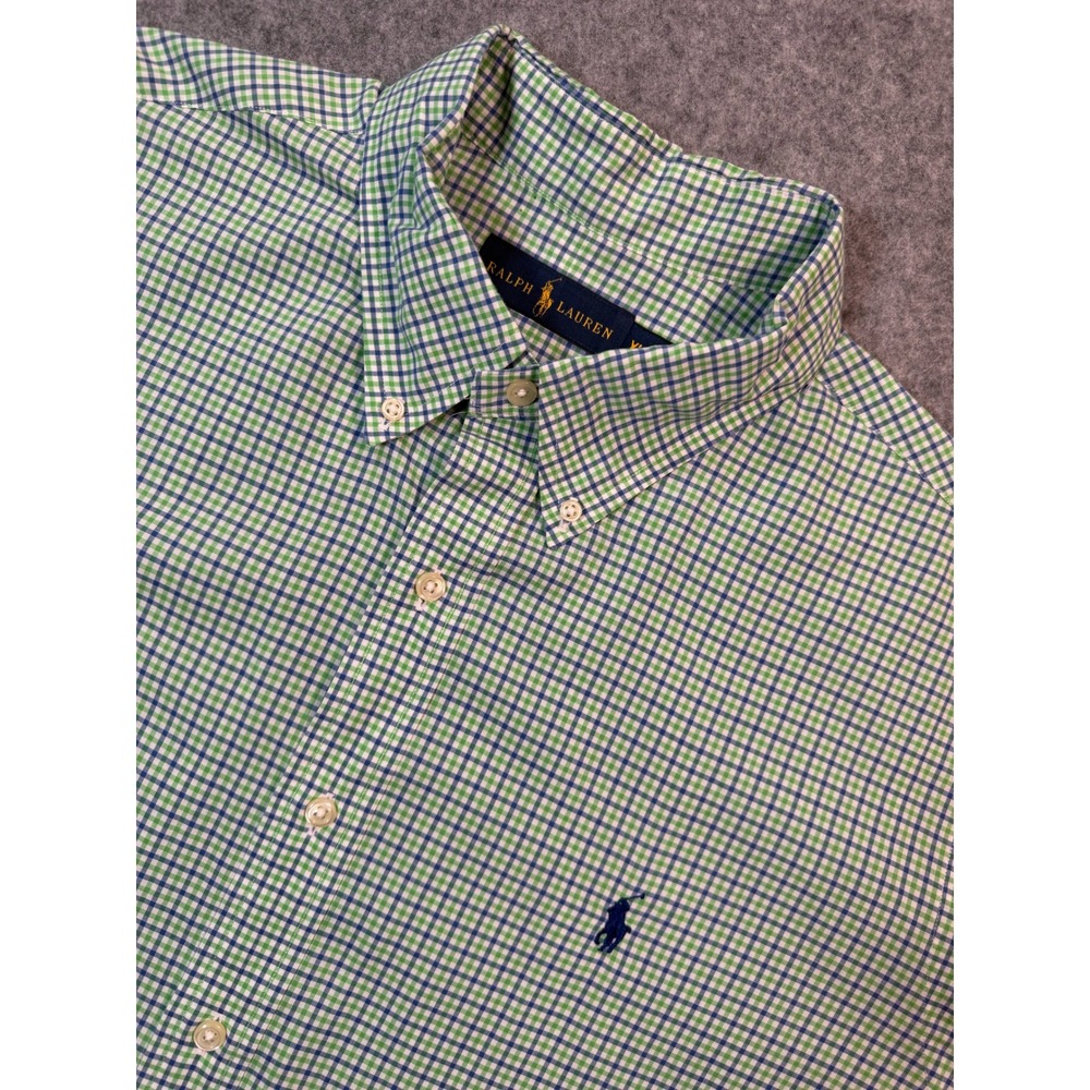Ralph Lauren Mens XL Green Blue‎ Gingham Check Button Down Long Sleeve Shirt